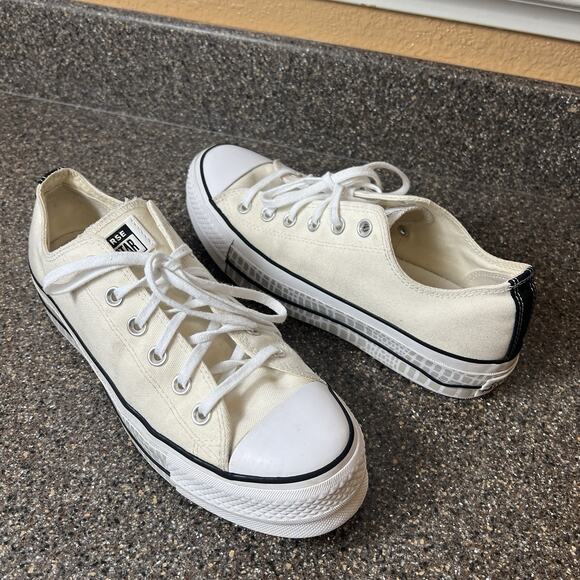 Converse All Star Ivory Canvas Gray Print Platform Womens 9 Sneaker Lace Up Shoe - Picture 2 of 11